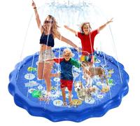 Tapis Jet d'eau Chien, SilverChry 170cm Tapis de Pulvérisation Antidérapant, Splash Play Mat Chiens, Sprinkler Splash Pad, Tapis Jet d'eau Enfants, Tapis Pulvérisation Éclaboussure d'eau (Lettre)