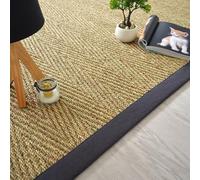 Tapis Jonc de mer - Assam chevron - Ganse coton anthracite - 120 x 170 cm