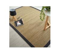 Tapis Jonc de mer - Assam chevron - Ganse coton noire - 120 x 170 cm