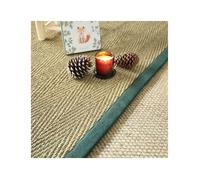 Tapis Jonc de mer - Assam chevron - Ganse lin vert sapin - 80 x 150 cm