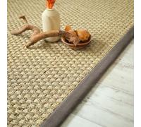 Tapis Jonc de mer Chennai - Natté 4x4 - Ganse Lin Marron Taupe - 160 x 230 cm