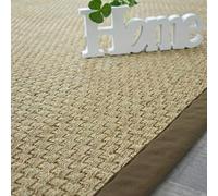 Tapis jonc de mer - Paro fin natté 4x4 - Ganse coton marron - 160 x 230 cm