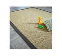 Tapis Jonc de mer - Varana panama - Ganse coton anthracite - 120 x 170 cm