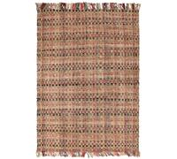 Tapis jute 200x290 fait à la main beige et bordeaux SQUARE