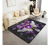 Tapis kawaii léopard, nœud, papillon, tapis de sol d'intérieur pour décoration de chambre d'enfants, garçons et filles, tapis absorbant, noir, chic, imprimé floral, antidérapant, 1,4 x 1,1 m