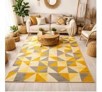Tapis kilim 110x160 rectangle fait main en laine jaune motif géométrique