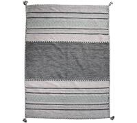 Tapis kilim 200x290 rectangle fait main en coton gris et noir motif ethnique