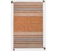 Tapis kilim 200x290 rectangle fait main en coton marron et beige