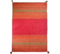Tapis kilim 200x290 rectangle fait main en coton rouge et beige