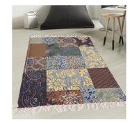 Tapis kilim 70x110 rectangle fait à la main en coton bleu BLUE FLOREA