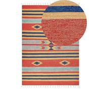 Tapis Kilim avec Motif Géométrique 140 x 200 cm en Coton Multicolore Hatis