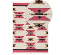 Tapis Kilim avec Motif Géométrique 200 x 300 cm en Coton Multicolore Garni