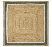 Tapis Kilim carré en jute tressé à la main - Beige et multicolore - 0,7 cm d'épaisseur - Motif géométrique - Pour intérieur et extérieur - Pour cuisine, chambre à coucher, yoga
