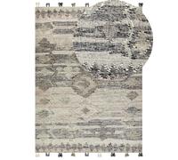 Tapis Kilim Fait Main 160 x 230 cm en Laine avec Pompons Gris Aratashen