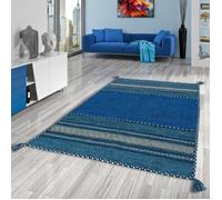 Tapis kilim - PERGAMON - Navarro - Naturel - Bleu - 200x300 cm