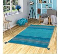 Tapis kilim - PERGAMON - Navarro - Turquoise - 200x300 cm - Coton naturel