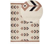 Tapis Kilim Réversible à Poil Ras 140 x 200 cm en Coton Beige et Noir Niavan