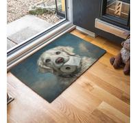 Tapis Labrador Amusant Papier Bleu-Vert, 40X60Cm Tapis Peinture À L'Huile D'Animaux Paillasson Piège Visuel Amusant Antidérapant Lavable Paillasson D'Entrée Intérieur Extérieur Pour Salle Bain