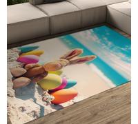 Tapis Lapin Pâques Vibrant Oeuf Océan Thème Plage Doux Lavable Non Antidérapant À Pou Jeté Tapis pour Balcon Patio sous La Table 120x240cm