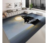 Tapis lavable 100 x 160 cm pour chambre d'enfant, coureur antidérapant fantastique bateau pirate ciel nocturne pour chambre - tapis imprimé gris ardoise à poils courts pour salon salle à manger bureau