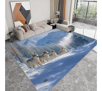 Tapis Lavable 100 x 160 cm pour Chambre d'enfant, Coureur Antidérapant Neige Montagnes Forêt Animaux Loup pour Chambre - Tapis Imprimé à Poils Courts Art Fantastique pour Salon Salle à Manger Bureau