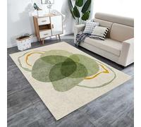 Tapis lavable - 100 x 160 cm - Tapis doux à poils ras - Antidérapant - Ne perd pas ses poils - Moderne - Abstrait - Beige et vert
