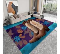 Tapis Lavable 120 x 170 cm pour Chambre d'enfant, Coureur antidérapant Bottes de Cowboy géométrique Fleurs pour Chambre - Tapis imprimé Style Western à Poils Courts pour Salon Salle à Manger Bureau