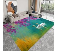 Tapis lavable 120 x 170 cm pour chambre d'enfant, coureur antidérapant style peinture de paysage pour chambre - tapis imprimé peinture chinoise fleurs cygnes pour salon salle à manger bureau