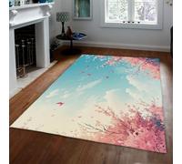 Tapis Lavable 140x200 Tapis de Surface Moquette en Fleurs de Cerisier | Tapis Blue Sky Bird chambre bébé tapis doux chambre grands tapis antidérapants poil bas bureau domicile salle manger