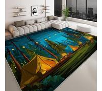 Tapis Lavable 160 x 230 cm pour Chambre d'enfant, Coureur Antidérapant Ciel Étoilé Forêt Camping Feu de Camp pour Chambre - Tapis Imprimé à Poils Courts Anime pour Salon Salle à Manger Bureau