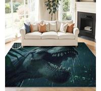 Tapis Lavable 50 x 80 cm, Déco Enfant T-Rex Dinosaure Jungle, Poils Courts, Antidérapant, Imprimé Tapis Vert Marron, pour Salon Chambre à Coucher Salle à Manger Bureau Chambre d'enfant