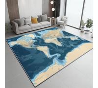 Tapis Lavable 60 x 90 cm - Simple Carte du Monde Texture Motif - avec Envers antidérapant - Bleu Abricot Chambre Tapis de Salon Doux Antidérapant pour Salon Chambre Salle a Manger