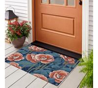 Tapis lavable 60 x 90 cm - Tapis à imprimé Plantes Exotiques - Ultra fine et douce à Fleurs Feuilles Vintage - Tapis de sol antidérapant pour entrée, chambre à coucher, cuisine - Rouge Turquoise