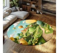 Tapis Lavable 60cm（Rond） Tapis Ronds Salon Moquette Cartoon fantaisiste à Poil Bas pour Chambre Salle de Jeux Chambre Chambre bébé Ballons château Contes fées Rugs d’intérieur
