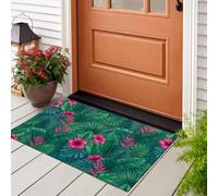 Tapis lavable 80 x 120 cm - Tapis à imprimé Plantes Exotiques - Ultra fine et douce à Style Aquarelle Tropical - Tapis de sol antidérapant pour entrée, chambre à coucher, cuisine - Vert Foncé