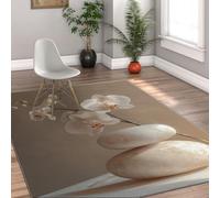 Tapis Lavable 80x150cm Grands pour Salon Chambre Salle à Manger sous la Table orchidées Blanches élégantes Motif de Pierres empilées Rugs Sol Tapis intérieur à Poils Bas
