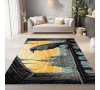 Tapis Lavable 90 x 150 cm, Animé Gothique Corbeau Architecture Imprimé avec Dos Antidérapant Tapis - Durable et Non-Fussel pour Chambre d'enfant Salon Bureau à Domicile, Gris Foncé