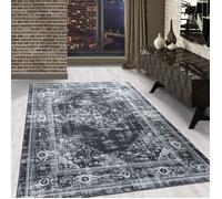 Tapis lavable à poils courts pour salons et cuisines, imprimé numérique, design oriental, Noir Tapis 140 x 200 cm