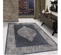 Tapis lavable à poils courts pour salons et cuisines imprimé numérique design oriental Noir Tapis 80 x 150 cm