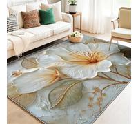 Tapis Lavable Antidérapant à Poils Courts - Abricot Blanc Doux et Confortable, Tapis de Salon Élégant Luxueux Floral en Relief pour Chambre, Séjour et Salle à Manger 160 x 230 cm