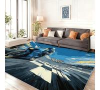 Tapis Lavable Antidérapant à Poils Courts - Bleu et Blanc Doux et Confortable, Tapis de Salon Éléments Sportifs Moto Circuit Dynamique pour Chambre, Séjour et Salle à Manger 80 x 150 cm