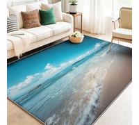 Tapis Lavable Antidérapant à Poils Courts - Coloré Doux et Confortable, Tapis de Salon Nature Plage Vagues de l'océan île pour Chambre, Séjour et Salle à Manger 140 x 200 cm
