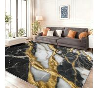 Tapis Lavable Antidérapant à Poils Courts - Noir et Blanc Doux et Confortable, Tapis de Salon Abstrait Luxueux Texture de marbre Lignes pour Chambre, Séjour et Salle à Manger 80 x 150 cm