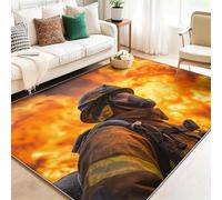 Tapis Lavable Antidérapant à Poils Courts - Rouge Doux et Confortable, Tapis de Salon Photographie Pompier Incendie pour Chambre, Séjour et Salle à Manger 80 x 150 cm