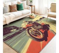 Tapis Lavable Antidérapant à Poils Courts - Rouge Doux et Confortable, Tapis de Salon Sports Rétro Motos pour Chambre, Séjour et Salle à Manger 160 x 230 cm