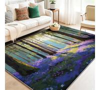 Tapis Lavable Antidérapant à Poils Courts - Vert Doux et Confortable, Tapis de Salon Ancien Nature Forêt Fleurs Sauvages pour Chambre, Séjour et Salle à Manger 160 x 230 cm