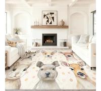 Tapis Lavable, antidérapant, Aquarelle Animaux Cerf Pois Tapis ne perd Pas Ses Poils, 80 x 150 cm léger et résistant décoloration, pour Couloir, entrée, Salon, Beige