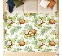 Tapis Lavable antidérapant Aquarelle Tranquille Plantes Coco, 120 x 160 cm Tapis Moquette de Chambre à Poils Ras, Paillasson Intérieur pour Salon, Chambre d'enfant, Salle à Manger, Vert Blanc