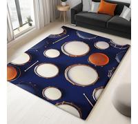 Tapis Lavable antidérapant Batterie 3D thème Musical, 140 x 200 cm Tapis Moquette de Chambre à Poils Ras, Paillasson Intérieur pour Salon, Chambre d'enfant, Salle à Manger, Bleu