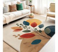 Tapis Lavable, antidérapant, Bohême Géométrie Cercles Plantes Tapis ne perd Pas Ses Poils, 60 x 110 cm léger et résistant décoloration, pour Couloir, entrée, Salon, Beige Bleu